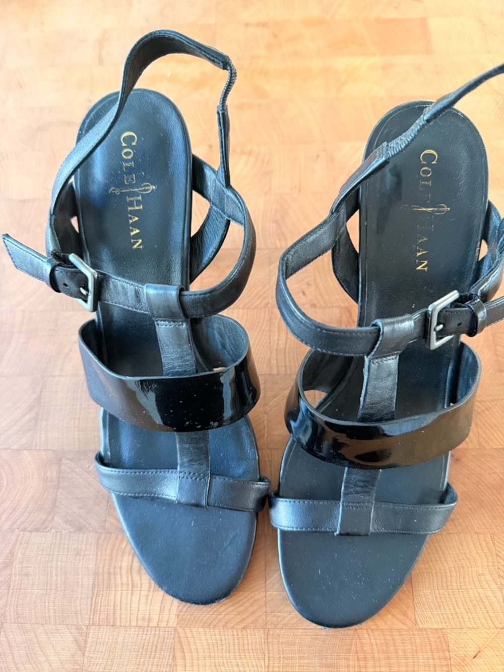 Cole Haan Women's Air Lainey Open Toe High Sandal Black Patent